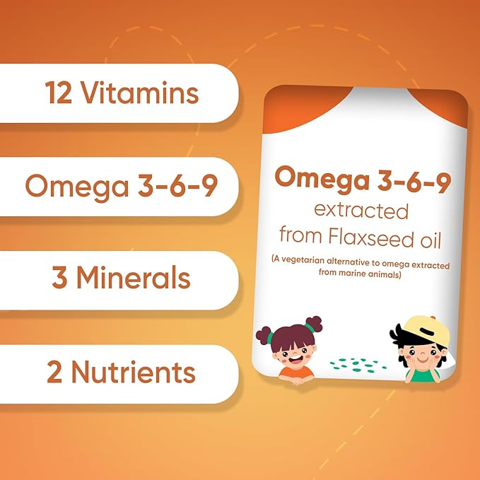 maxmedix Kids Multivitamin Gummies with Omega 3 6 9 | 20 Essential Kids Vitamins & Minerals for Healthy Immune System | 2-Month Supply | Children's Vitamins in Natural Raspberry & Orange Flavors