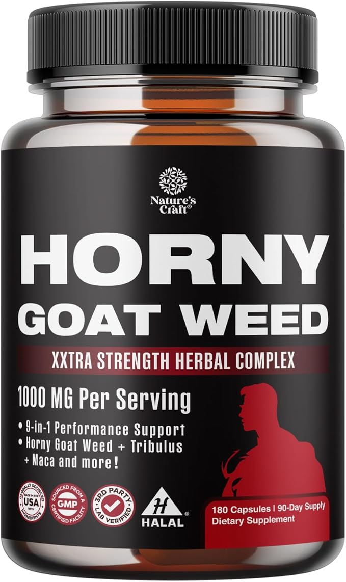 Horny Goat Weed for Men - Extra Strength Male Supplement with Black Maca Root, Tongkat Ali, Saw Palmetto & Panax Ginseng Extract for Stamina & Energy - 180 Count