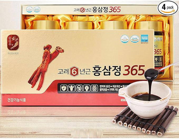 1 Set Box - 365 Korean Red Ginseng 6 Years Old Extract - Cao Hong Sam 6 Tuoi 365-240g per Bottle with 4 Bottles per Set Box - Made in Korea