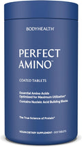 BodyHealth PerfectAmino (300 ct) Easy to Swallow Tablets, Essential Amino Acids Supplement with BCAAs, Vegan Protein for Pre/Post Workout & Muscle Recovery with Lysine, Tryptophan, Leucine, Methionine