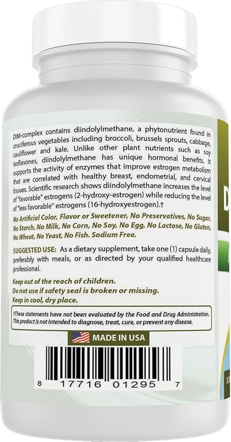 Best Naturals DIM Supplement 100 mg 120 Capsules, DIM for Estrogen Metabolism & Balance, For Menopause, Body Building, PCOS & Hormonal Acne