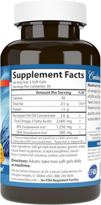 Carlson - Maximum Omega 2000, 2000 mg Omega-3 Fatty Acids Including EPA and DHA, Wild-Caught, Norwegian Fish Oil Supplement, Sustainably Sourced Fish Oil Capsules, Lemon, 60 Softgels