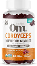 OM MUSHROOM SUPERFOOD Cordyceps Gummies – USA Grown Organic Mushrooms – Supports Endurance, Energy & Recovery – Cherry Burst Flavour – 30 Servings, 60 Count.