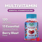 Human Beanz Multivitamin Jelly Bean Gummies with Zinc for Men and Women, Immune Support Dietary Supplements for Adults, Vegetarian, 120 Berry Blast Jelly Beans, Kosher
