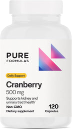 PureFormulas Cranberry 500 mg - Supports Kidney and Urinary Tract Health - Antioxidant Supplement for Immune Protection and Cellular Health - Cranberry Pills for Women & Men - Non-GMO - 120 Capsules