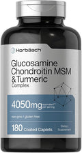 Horbäach Glucosamine Chondroitin MSM | 180 Caplets | with Turmeric | Triple Strength Formula | Non-GMO & Gluten Free Supplement