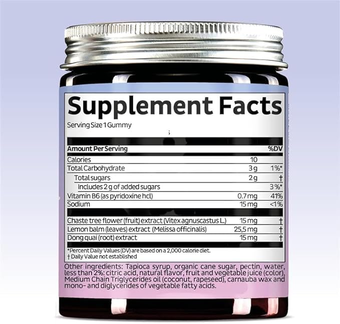 PMS Support Supplement for Women. Menstrual Relief Gummies to Target Hormonal Breakouts, Bloating, Period Cramps, & Mood Swings. Vegan, with Vitamin B6 & Lemon Balm, 90 Gummies