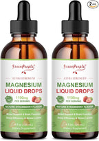 GREENPEOPLE Magnesium Glycinate Liquid Drop - 17-in-1 4Fl. Oz Triple Magnesium Complex Supplement with Glycinate 400mg & Citrate 500mg Taurate/L-Theanine for Calm Mood/Muscle/Sleep,Strawberry -2 Pack