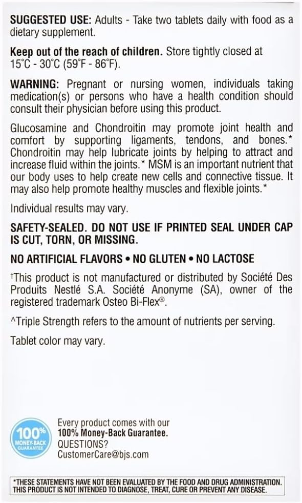berkley jensen Triple Strength Glucosamine Chondroitin MSM Boswellia Complex 2703 mg, Joint Support Supplement for Women & Men, NSF Certified, 200 Tablets (Pack of 1)