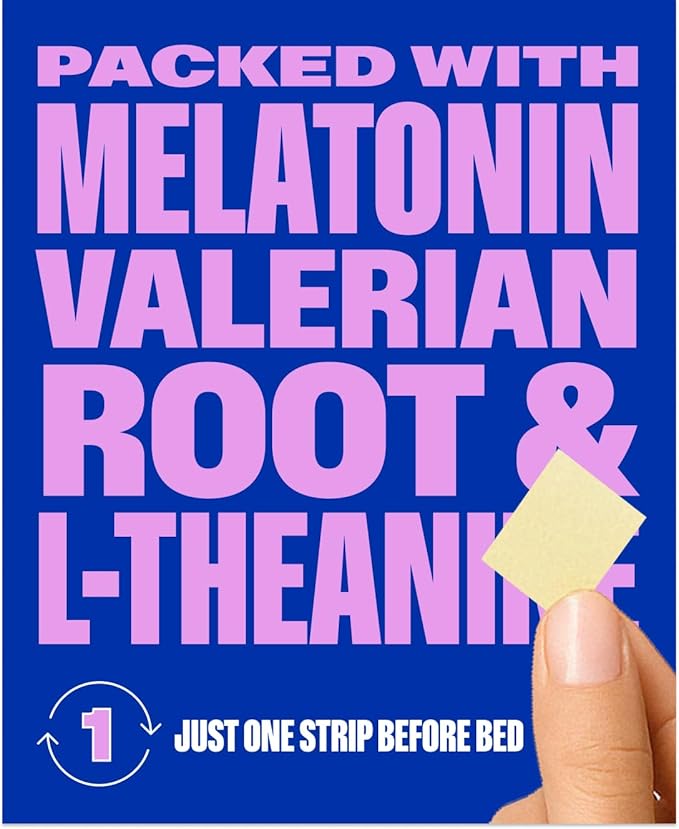 NuStrips™ Fast-Dissolving Sleep Strips with 5mg Melatonin, Valerian Root, L-Theanine & Vitamin B6 – Blueberry Flavor - Natural Sleep Aid, Vegan, Non-GMO, Gluten Free – Fall Asleep Fast (3 Strips)