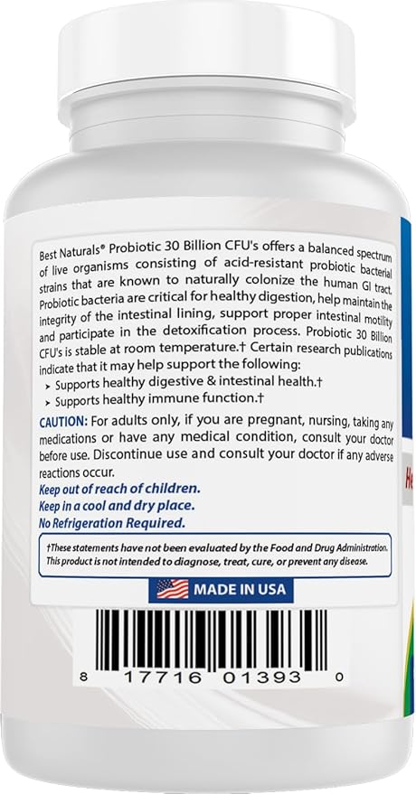 Best Naturals Probiotic 10 Strains & 30 Billion CFU Intestinal Flora, 120 Veggie Capsules - Shelf Stable probiotic (4146365)