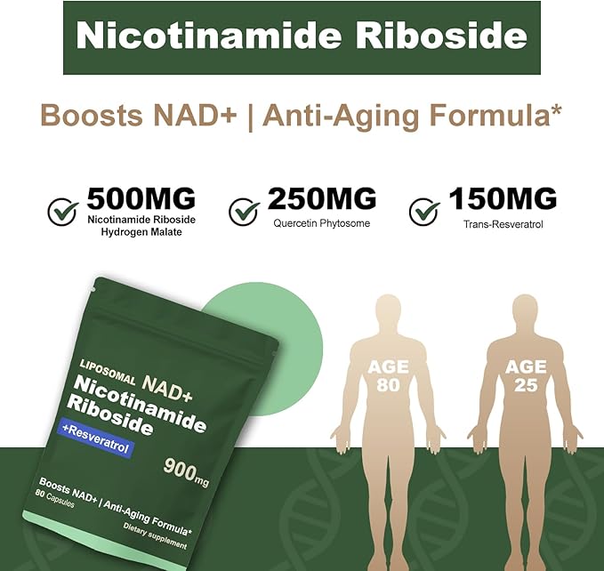 Liposomal NAD Supplement with NAD Nicotinamide Riboside Resveratrol 900 MG, Boost NAD+ for Cellular Health, Anti-Aging, Energy, Focus - 80 Capsules(5Pcs)
