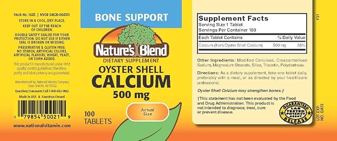 Nature's Blend Oyster Shell Calcium 500 mg 100 Tabs (1683)