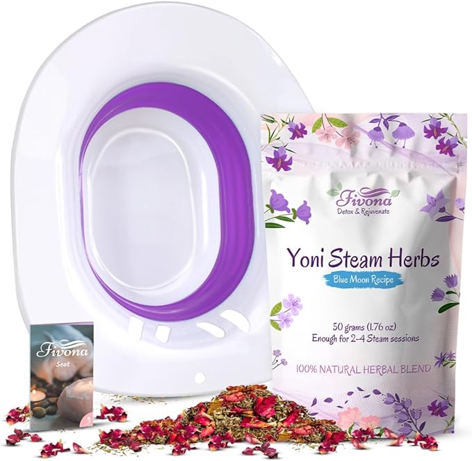 FIVONA 2-in-1 Yoni Steaming Kit Over the Toilet Seat with V Steam Herbs Blue Moon Recipe for Detox, Cleansing, PH Balance and Odor Control