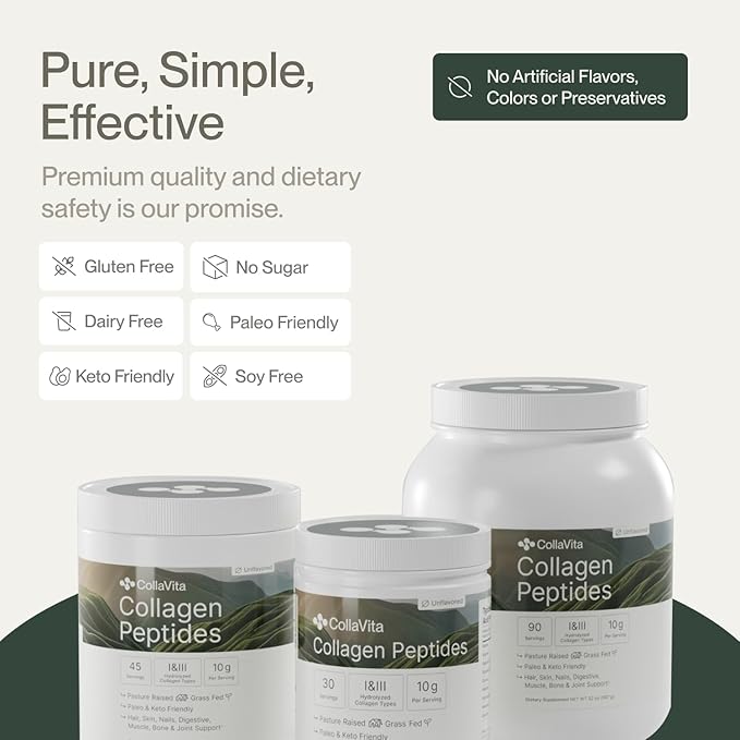 Collagen Peptides Powder Grass-Fed Pasture-Raised Hydrolyzed Collagen Powder, Type I & III Hair, Nails, Skin and Joints, Non-GMO, Paleo & Keto, Unflavored, 16 Fl oz. 2 Pack, 45 Servings