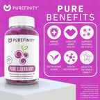 PUREFINITY Elderberry Gummies with Sambucus, Vitamin C, and Zinc – Your Perfect Daily 3-in-1 Supplement for Kids & Adults – Gluten Free, Non-GMO, Vegan, 60 Count (Pack of 2)