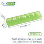 EZY DOSE Weekly (7-Day) Daily Pill Organizer, Vitamin Planner, Medicine Container, Case for Supplements and Fish Oils, Convenient and Easy to Use, Medium Compartments, Travel Friendly, Green, BPA Free