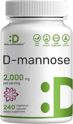 DEAL SUPPLEMENT D Mannose 500mg Capsules (2,000mg Per Serving), 240 Veggie Pills – Fast Acting Water-Soluble Form – Extra Strength Urinary Tract (UTI) Health Support – Non-GMO, Vegan Friendly