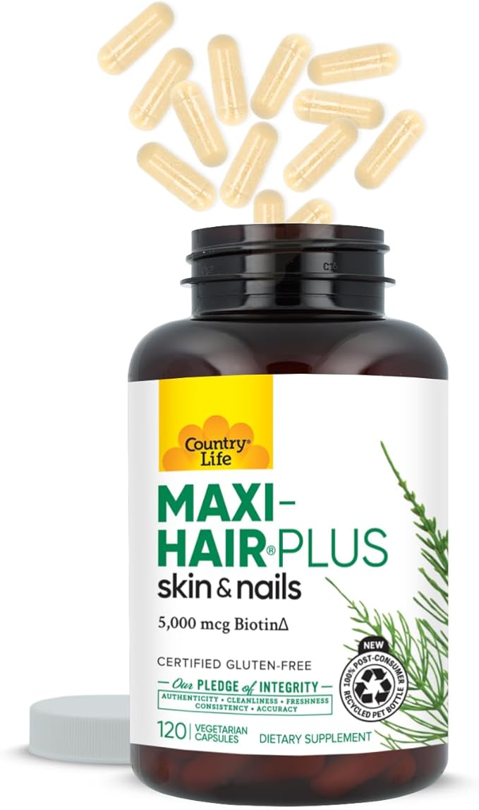 Country Life, Maxi-Hair Plus Biotin, Supports Healthy Hair, Skin and Nails, Daily Supplement, 120 ct