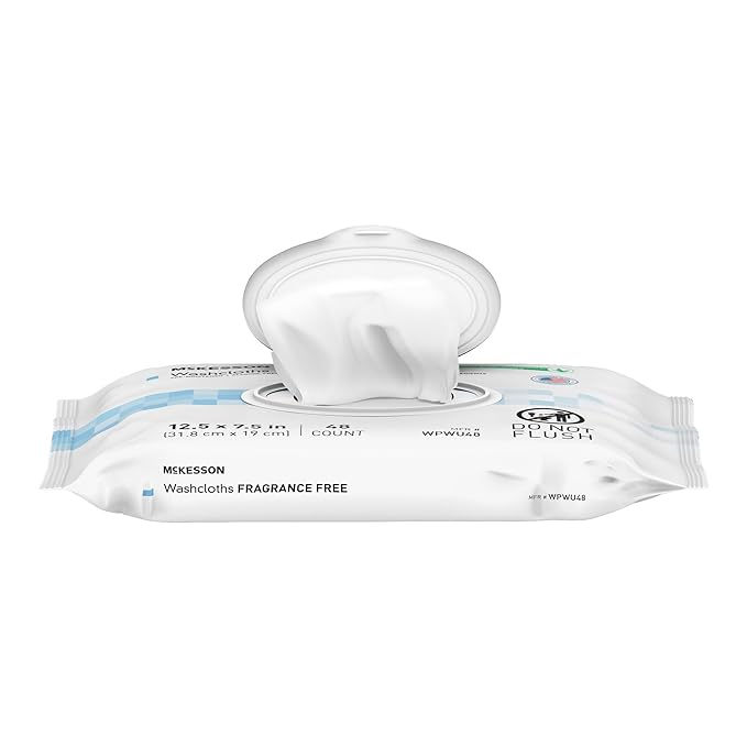 McKesson Washcloth Wipes, Unscented - Disposable Wet Wipes for Adults - Fragrance-Free, Paraben-Free - No-Rinse Formula, 48 Count, 6 Packs, 288 Total