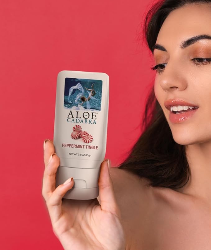 Aloe Cadabra Flavored Personal Lubricant and Vaginal Moisturizer, Organic Edible Aloe Lube for Men, Women and Couples, Non-Staining, pH Balanced, Toy Compatible (Peppermint, 2.5 Ounces, 1 Pack)