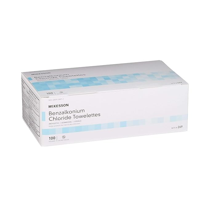 McKesson Benzalkonium Chloride Towelettes [Pack of 1000] First Aid Antiseptic Wipes, Sterile Individual Wrapped