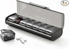 Weekly Pill Organizer,Portable 7 Day Pill Box,Moisture Proof Medicine Pill Organizer,Travel Pill Case with BPA-Free Material,Pocket-Size for Supplements & Vitamins (Black)