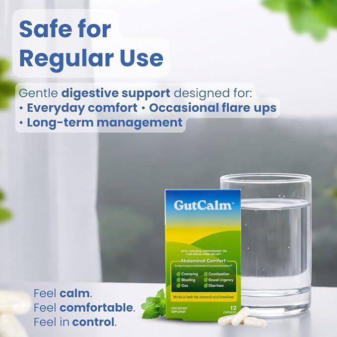 GutCalm - IBS Relief - Peppermint Oil Capsules - Bloating, Gas, Constipation and Digestive Comfort Supplement - 48 Capsule Bundle - 96/ct