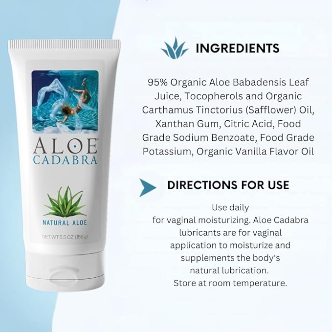 Aloe Cadabra Natural Water Based Personal Lubricant and Vaginal Moisturizer, Organic Aloe Lube for Men, Women and Couples, Non-Staining, pH Balanced (Unscented 5.5 Ounces, 1 Pack)