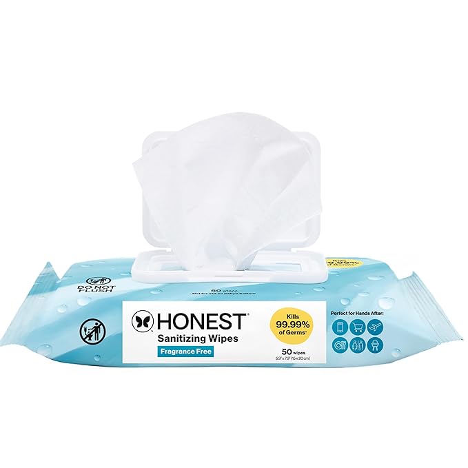 The Honest Company Fragrance-Free Sanitizing Alcohol Wipes, Antibacterial with Aloe, Kills 99% of Germs, 150 Count