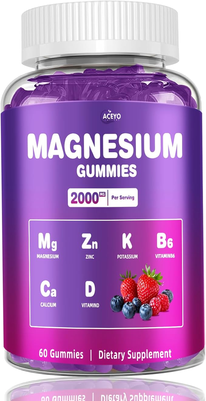 Magnesium Gummies, 2000mg Magnesium with VIT D & B6, for Immunity Support, Sugar Free Mixed Berry Flavor, 60 Gummies
