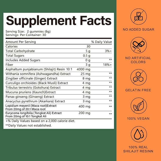 10-in-1 Alpha Gummies for Men – 4000 mg Himalayan Shilajit with Tongkat Ali & Maca – 75% Fulvic Acid, Sugar-Free Vegan Energy and Vitality Support, 85+ Trace Minerals, 60 Count
