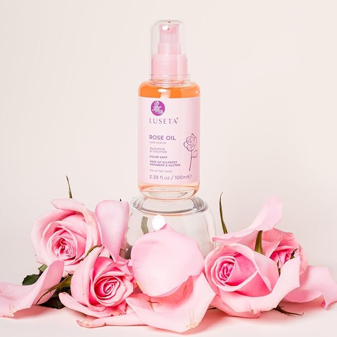 LUSETA Rose Oil Hair Serum for Dry Scalp & Thinning Hair – Lightweight Moisturizing & Volumizing Treatment for All Hair Types – 3.37 fl oz