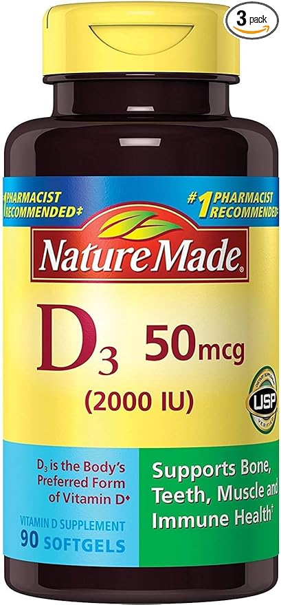 Nature Made Vitamin D3 2000 IU Liquid Softgels 90 ea (Pack of 3)
