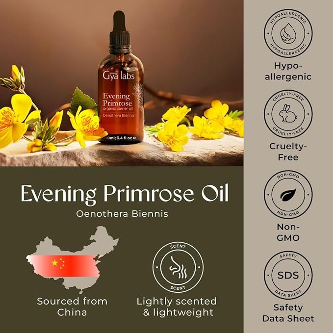 Gya Labs Organic Evening Primrose Oil for Dry Skin (3.4 fl oz) & Calendula Oil Organic for Skin (1 fl oz) Set - Aromatherapy Grade Essential Oils Set