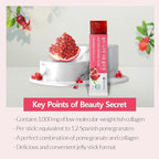 BOTO Beauty Secret Pomegranate Collagen 20g - Korean Beauty Collagen Jelly Stick, Low Molecular Fish Collagen, Pomegranate Flavored - Packs of 15