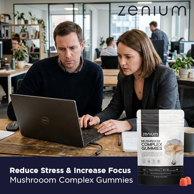 Zenium - Mushroom Complex 90 Gummies of 5000mgs of Lions Mane, 1000mgs of Reishi, Cordeyceps & More | Relieve, Tension, Worry & Irritability | Calm Mind & Body | Ayurvedic | Natural Relief Supplement