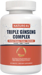 Triple Ginseng Complex, Ultra Potency 15% Ginsenosides from 3 Panax Ginseng Extract for Energy, Memory, Vitality & Immune Support, Healthy Aging for Elderly, 30 Tablets
