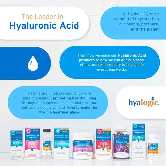 Hyalogic Hyaluronic Acid Gummies – Supplement for Joint, Skin & Eyes – Mixed Berry Flavor – Gummy Vitamins for Women & Men – Gluten-Free, Non-GMO, 60 Count
