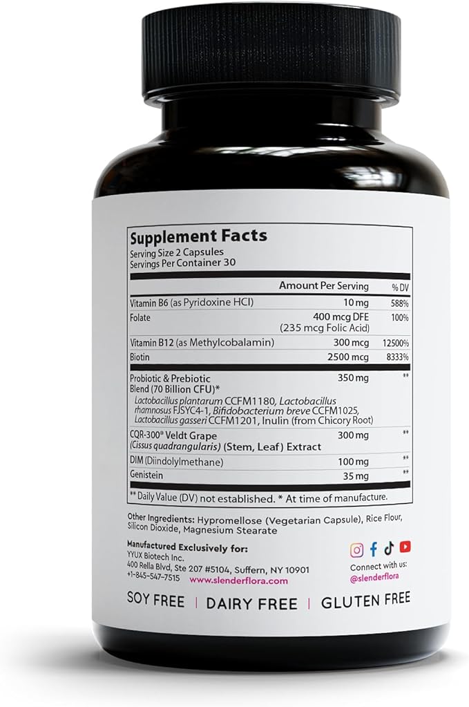 SlenderFlora - Menopause Probiotic Supplement | Weight Management, Hot Flashes, Night Sweats, Bloating | 70 Billion CFU | Gluten, Soy & Dairy Free | 60 Ct, Pack of 2