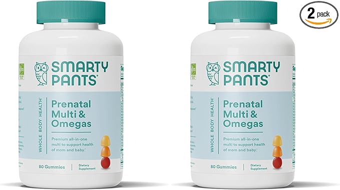 SmartyPants Prenatal Vitamins for Women, Multivitamin Gummies: Omega 3 Fish Oil (EPA/DHA), Biotin, Methylfolate, Vitamin D3, C, Vitamin B12,B6 A,K &Zinc, Inositol,(20 Day Supply),80 Count (Pack of 2)