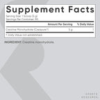 Sports Research® Creatine Monohydrate Powder w/Creapure® - Gain Lean Muscle, Improve Performance, & Support Workout Recovery* - 5g German Creatine · NSF Sport · Easy Mixing - 90 Servings (Unflavored)