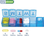 EZY DOSE Weekly 7-Day Pill Organizer, X-Large Vitamin and Medicine Box, Spacious Compartments for Pills and Supplements, Durable Design, Easy-Open Lids, Perfect for Home and Travel Use, Blue