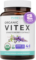 Organic Vitex Chasteberry Supplement for Women - High Strength Chaste Tree Berry Extract Supports Hormone Balance for Women from PMS to Menopause - Filler Free Vegan & Non-GMO (2 Month Supply)