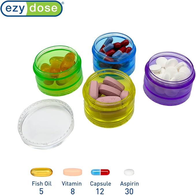 Ezy Dose Weekly (7-Day) Daily Stackable Pill Case, Medicine Planner, Vitamin Organizer Box, Medium Detachable Compartments, Easy to Use, Rainbow Colors, BPA Free