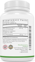 VitaMonk Resveratrol with Pterostilbene 600mg/60mg - No Artificial Fillers Healthy Aging and Longevity Supplement - 60 Capsules - Precise Formula with Trans Pterostilbene Resveratrol Supplements