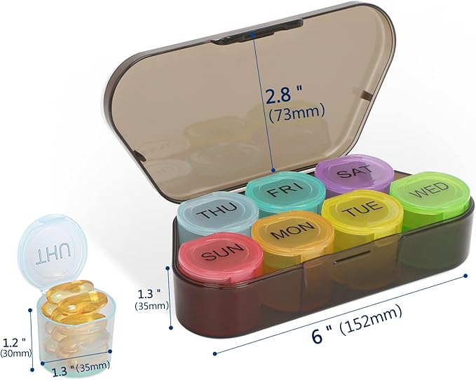 NatureTouch Weekly Pill Organizer, BPA Free Medicine Organizer Rainbow 7 Day Pill Box, Daily Portable Pill Conatainer for Pills/Vitamin/Fish Oil/Supplements [Lastest Version],Black