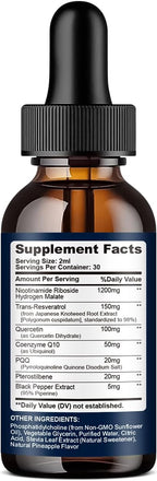 Liposomal NAD Supplement - 1200mg NAD+ Liquid Drops for Women & Men, Nicotinamide Riboside with Resveratrol, PQQ, CoQ10, Quercetin for Anti-Aging, Brain & Cellular Mitochondrial, Pineapple 2 Fl Oz