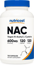 Nutricost N-Acetyl L-Cysteine (NAC) 600mg, 120 Vegetarian Capsules - Non-GMO, Gluten Free, Vegetarian Caps