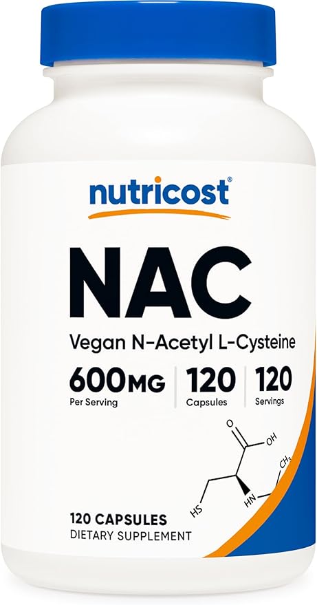 Nutricost N-Acetyl L-Cysteine (NAC) 600mg, 120 Vegetarian Capsules - Non-GMO, Gluten Free, Vegetarian Caps